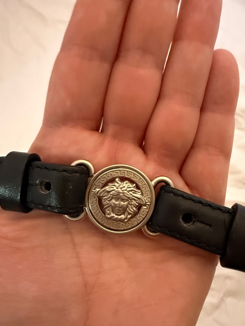 Versace Black Leather Medusa Belt with Silver Medallions - Picture 4 of 5